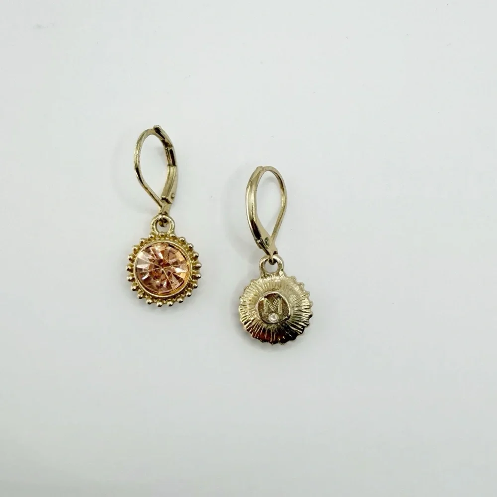 Vintage Style Crystal Drop Earrings | Peach Rose Leverback Gold Tone